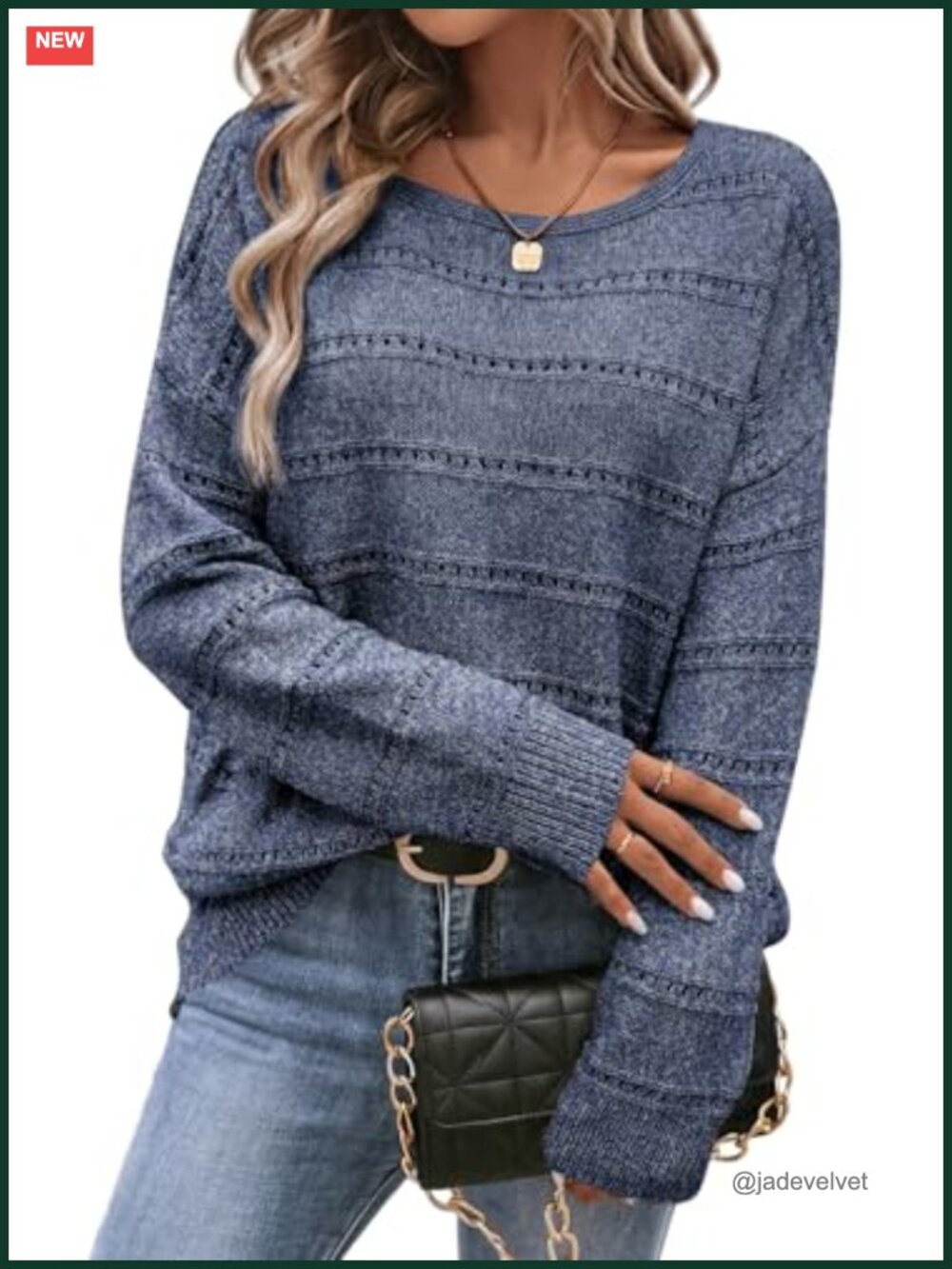 Lightweight Knit Crewneck Sweater Long Sleeve Hollow Out Pullover